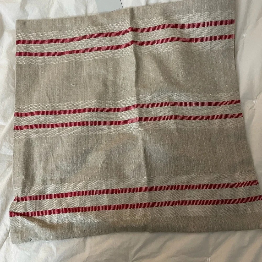 New West Elm Beige red striped Buttoned Pillow Cover 20” x20”